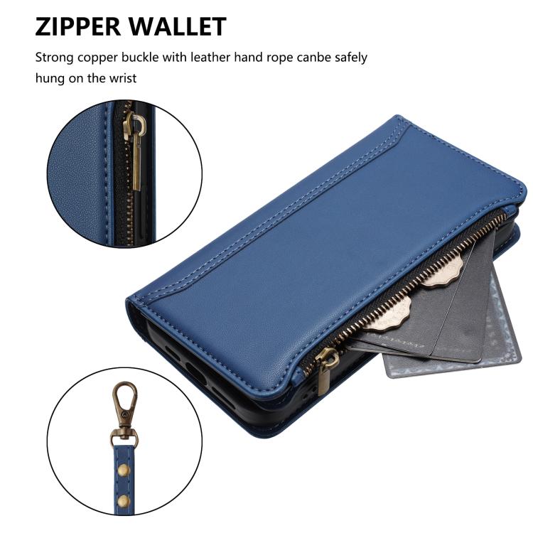 Magnetic Closure 9 Card Slots Zipper Leather Case with Hand Strap, For iPhone XR, For iPhone XS Max, For iPhone 8 Plus / 7 Plus