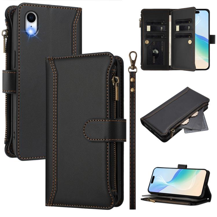 Magnetic Closure 9 Card Slots Zipper Leather Case with Hand Strap, For iPhone XR, For iPhone XS Max, For iPhone 8 Plus / 7 Plus