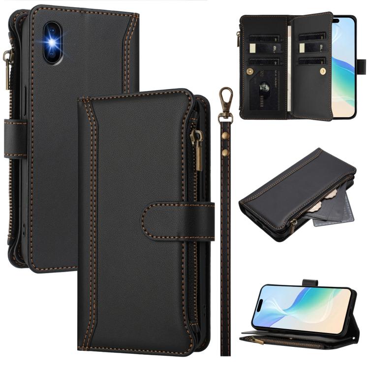 Magnetic Closure 9 Card Slots Zipper Leather Case with Hand Strap, For iPhone 11 Pro Max, For iPhone 11, For iPhone 11 Pro, For iPhone XS / X