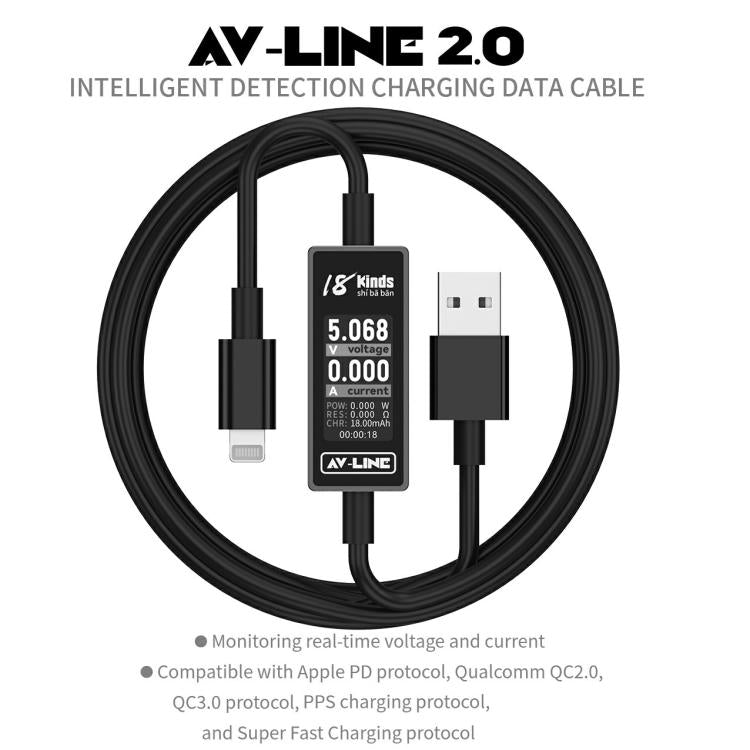 18 Kinds AV-Line 2.0 1.2m Intelligent Detection Charging Data Cable, USB to  8 Pin, USB to Type-C