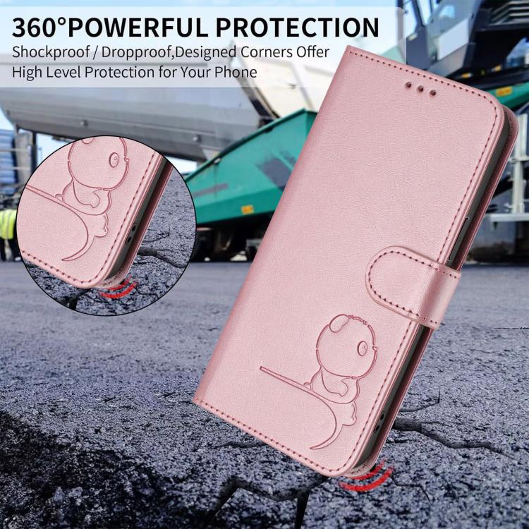 Litter Panda Embossing RFID Leather Phone Case with Lanyard, For iPhone 15, For iPhone 14 Plus, For iPhone 14 / 13, For iPhone 14 Pro