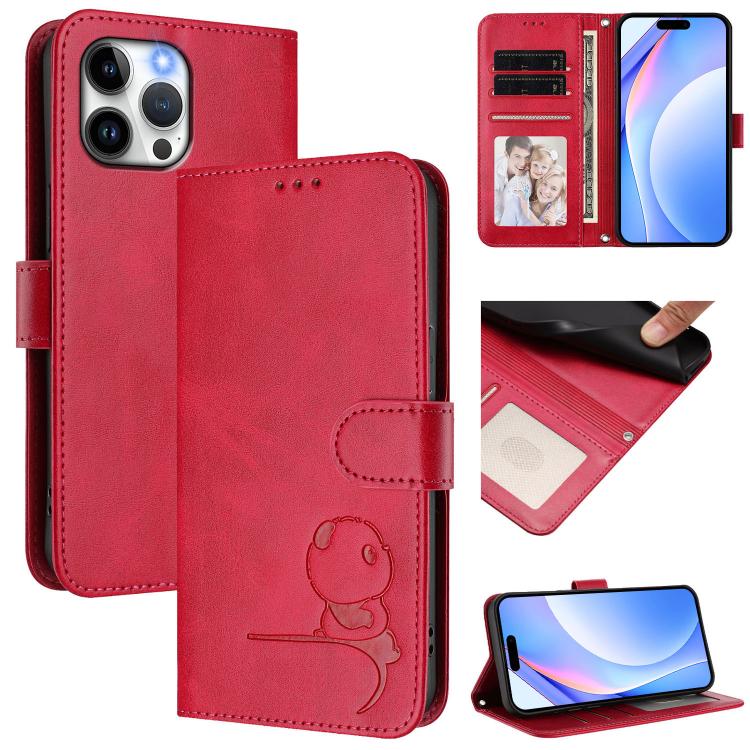 Litter Panda Embossing RFID Leather Phone Case with Lanyard, For iPhone 14 Pro Max, For iPhone SE 2022 / 2020 / 8 / 7, For iPhone 13 Pro Max, For iPhone 13 Pro