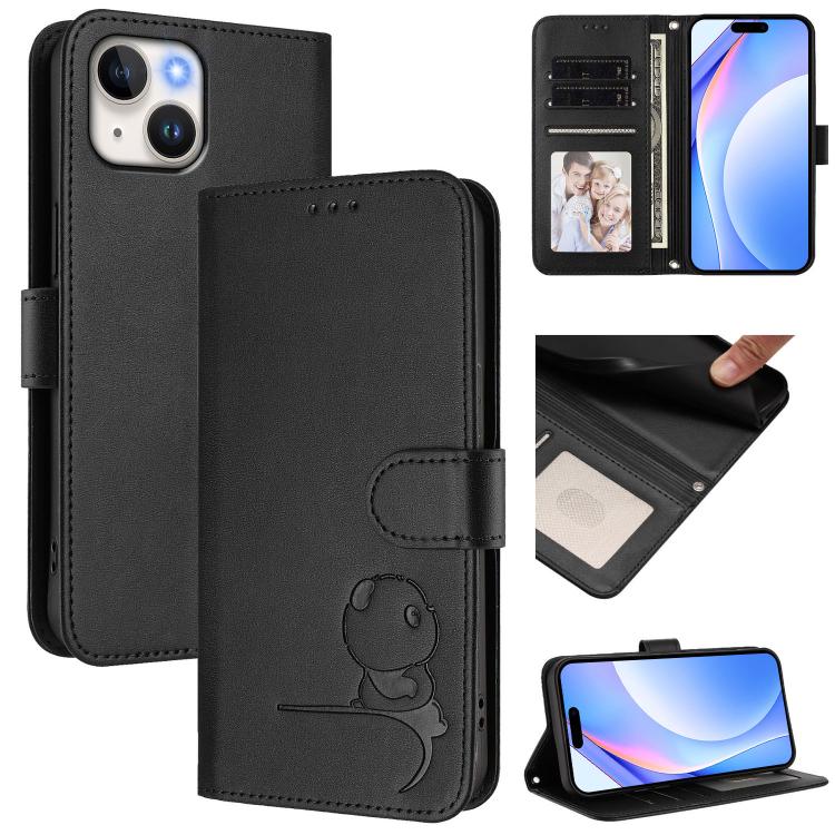 Litter Panda Embossing RFID Leather Phone Case with Lanyard, For iPhone 13 mini, For iPhone 12 / 12 Pro, For iPhone 12 Pro Max, For iPhone 12 mini