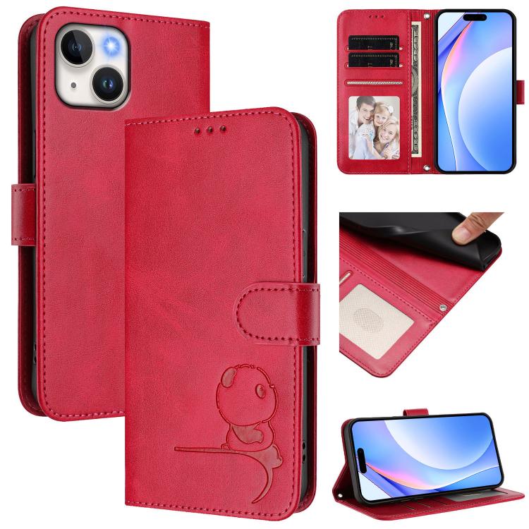 Litter Panda Embossing RFID Leather Phone Case with Lanyard, For iPhone 13 mini, For iPhone 12 / 12 Pro, For iPhone 12 Pro Max, For iPhone 12 mini