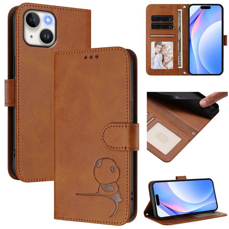 Litter Panda Embossing RFID Leather Phone Case with Lanyard, For iPhone 13 mini, For iPhone 12 / 12 Pro, For iPhone 12 Pro Max, For iPhone 12 mini
