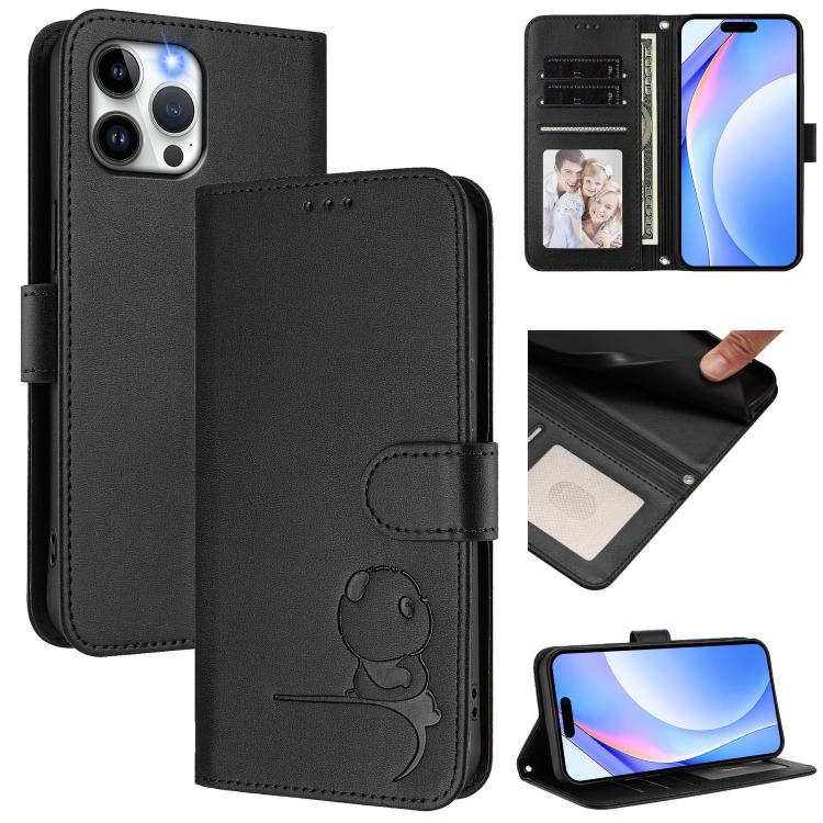 Litter Panda Embossing RFID Leather Phone Case with Lanyard, For iPhone 13 mini, For iPhone 12 / 12 Pro, For iPhone 12 Pro Max, For iPhone 12 mini