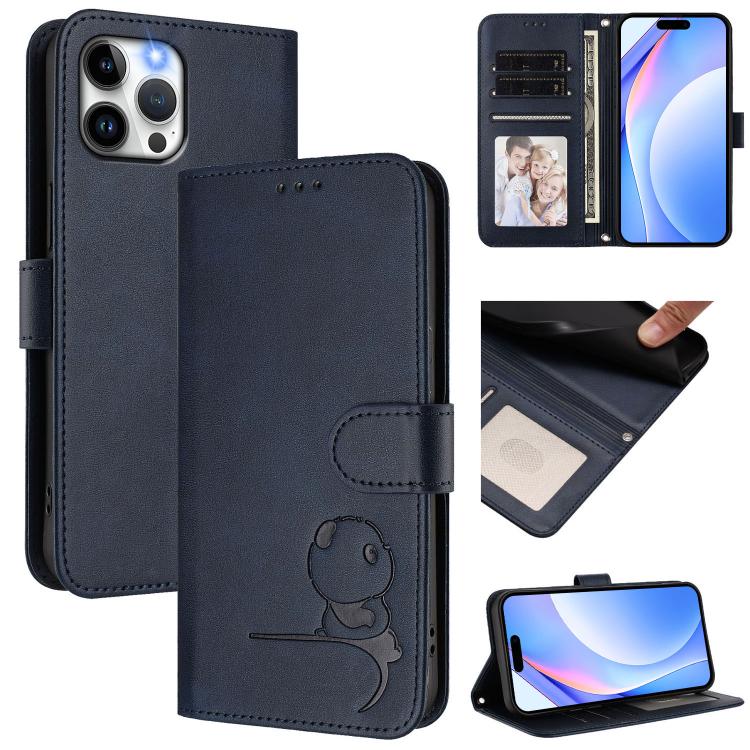 Litter Panda Embossing RFID Leather Phone Case with Lanyard, For iPhone 13 mini, For iPhone 12 / 12 Pro, For iPhone 12 Pro Max, For iPhone 12 mini