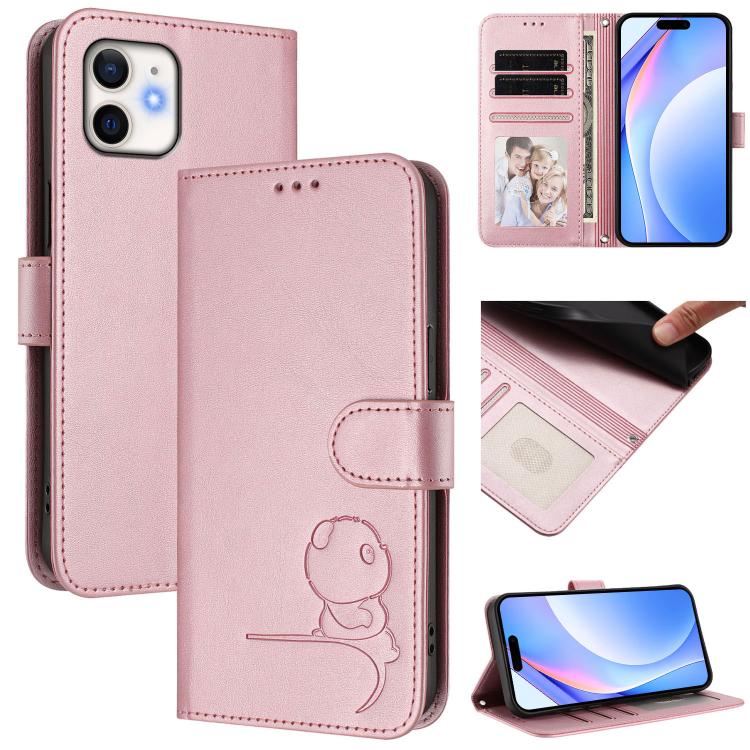 Litter Panda Embossing RFID Leather Phone Case with Lanyard, For iPhone 13 mini, For iPhone 12 / 12 Pro, For iPhone 12 Pro Max, For iPhone 12 mini