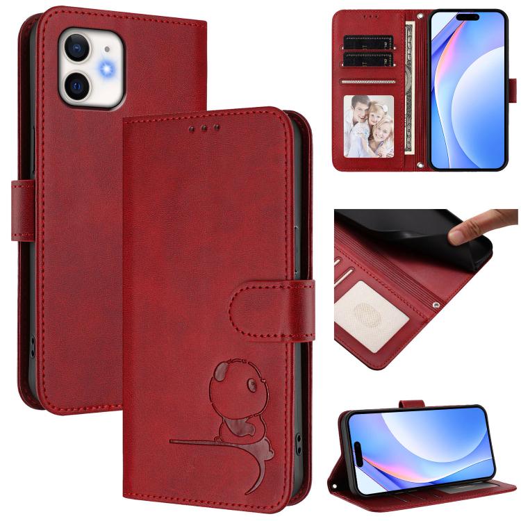 Litter Panda Embossing RFID Leather Phone Case with Lanyard, For iPhone 13 mini, For iPhone 12 / 12 Pro, For iPhone 12 Pro Max, For iPhone 12 mini