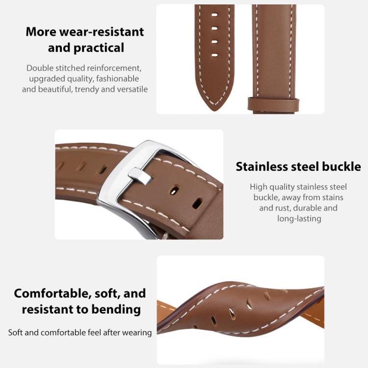 xDfind Flat Head Black Shark Fine Grain Leather Watch Band, 22mm For Amazfit GTR 4/3/3 Pro/Bip6/Bip5, 20mm For Amazfit GTS4 mini/GTS3/2/2E