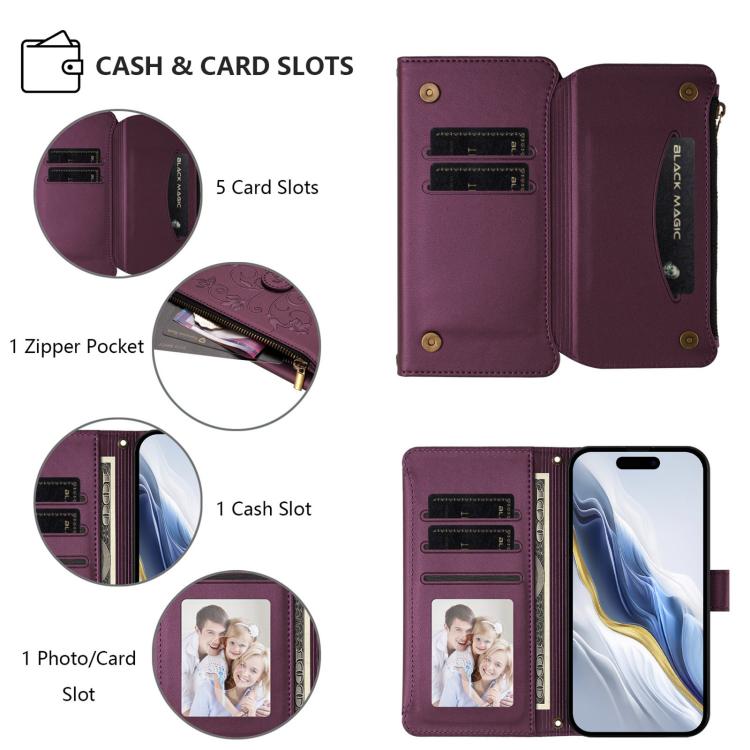 Butterfly Love Flower Multi-card Zipper Wallet Leather Phone Case, For iPhone 17e / 16e, For iPhone 17 Pro Max, For iPhone 17 Pro