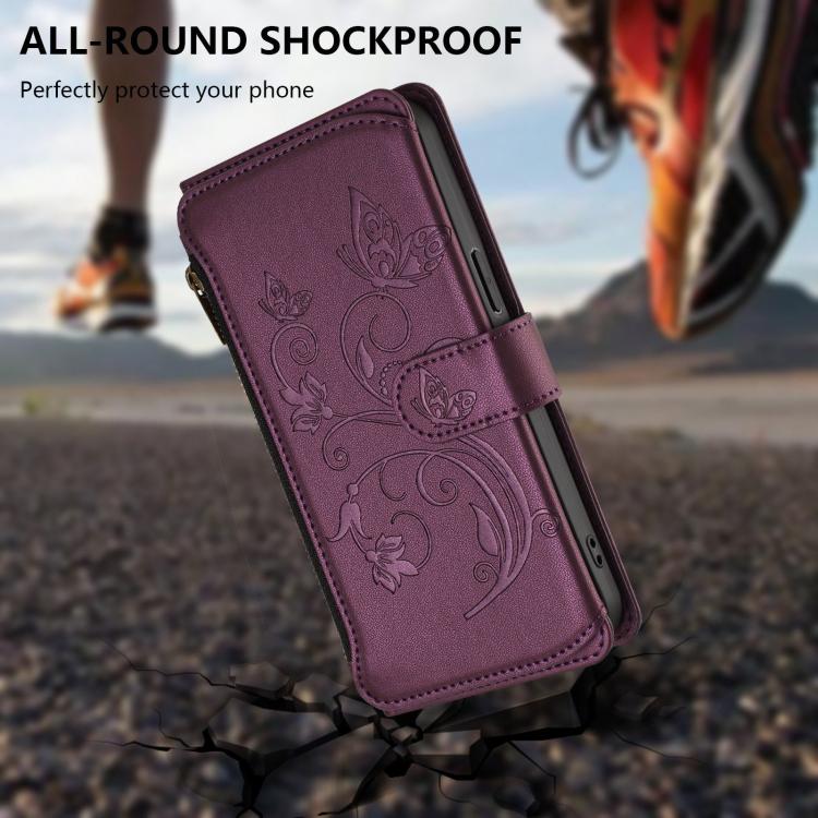 Butterfly Love Flower Multi-card Zipper Wallet Leather Phone Case, For iPhone 17e / 16e, For iPhone 17 Pro Max, For iPhone 17 Pro