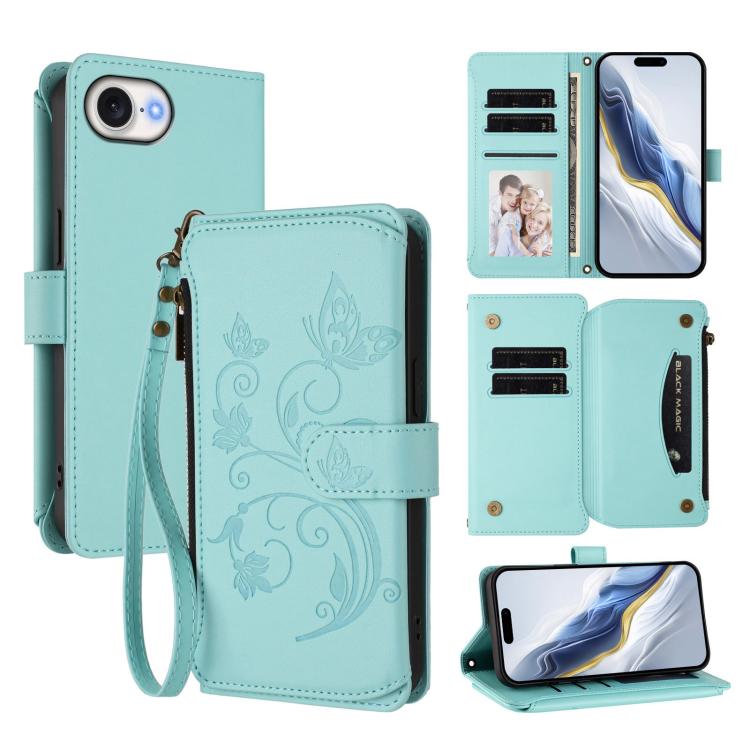 Butterfly Love Flower Multi-card Zipper Wallet Leather Phone Case, For iPhone 17e / 16e, For iPhone 17 Pro Max, For iPhone 17 Pro