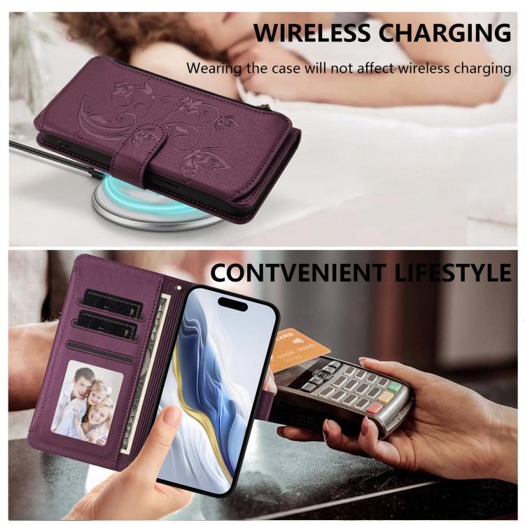 Butterfly Love Flower Multi-card Zipper Wallet Leather Phone Case, For iPhone 15 Pro Max, For iPhone 15 Pro, For iPhone 15 Plus