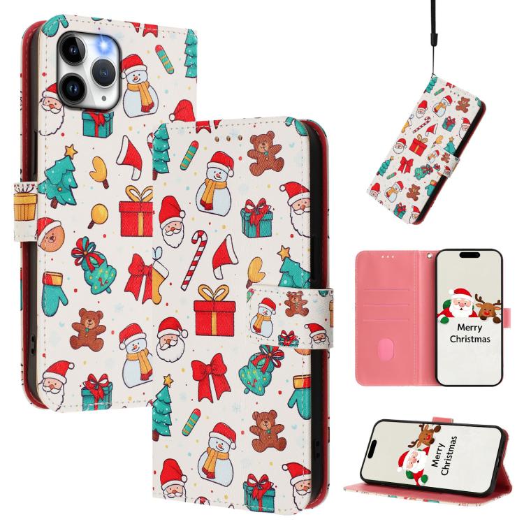 Christmas Series Buckle Leather Phone Case with Hand Strap, For iPhone 11 Pro Max, For iPhone 11, For iPhone 11 Pro, For iPhone XS / X