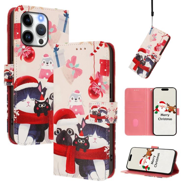Christmas Series Buckle Leather Phone Case with Hand Strap, For iPhone 15, For iPhone 14 Plus, For iPhone 14 / 13, For iPhone 14 Pro