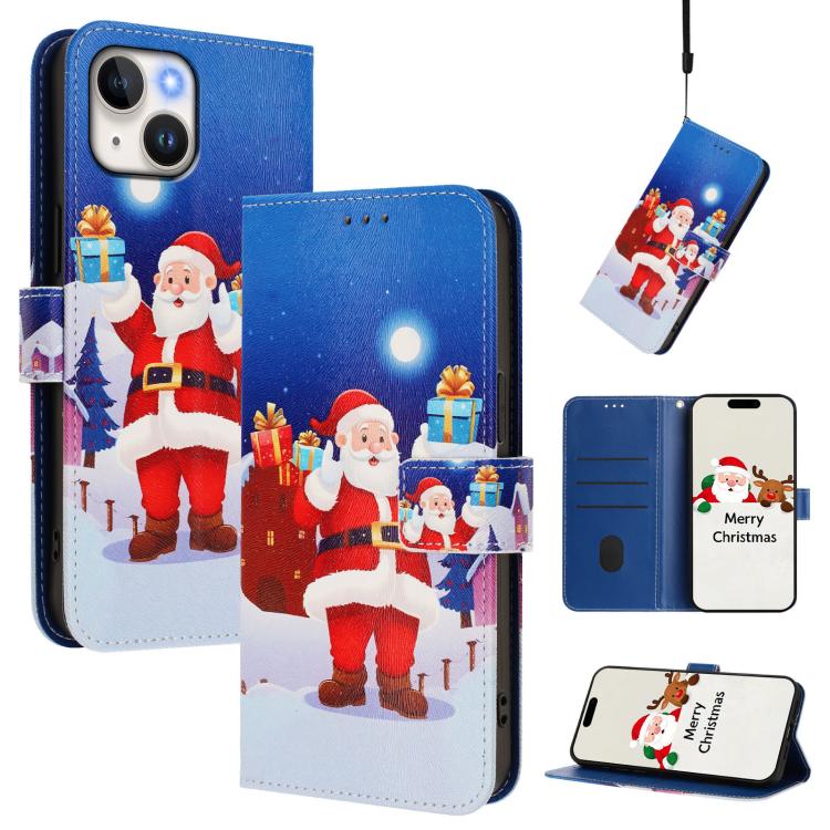 Christmas Series Buckle Leather Phone Case with Hand Strap, For iPhone 16, For iPhone 15 Pro Max, For iPhone 15 Pro, For iPhone 15 Plus