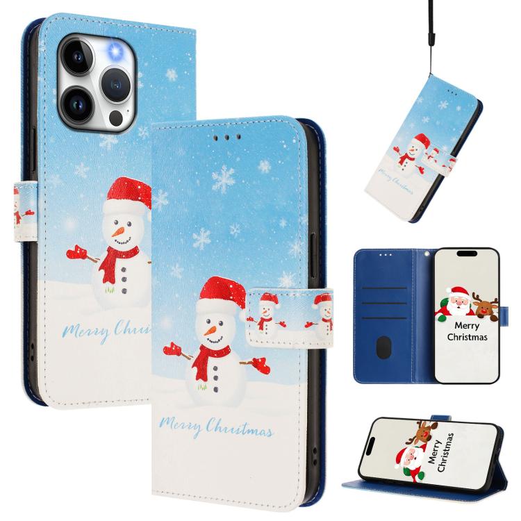 Christmas Series Buckle Leather Phone Case with Hand Strap, For iPhone 16, For iPhone 15 Pro Max, For iPhone 15 Pro, For iPhone 15 Plus