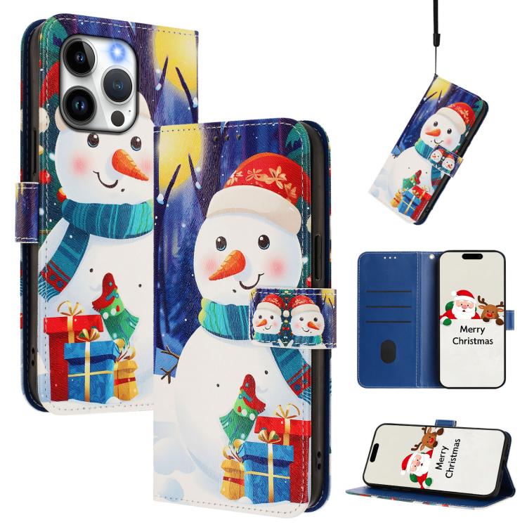 Christmas Series Buckle Leather Phone Case with Hand Strap, For iPhone 16e, For iPhone 16 Pro Max, For iPhone 16 Pro, For iPhone 16 Plus