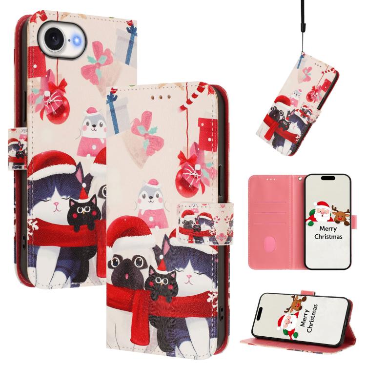 Christmas Series Buckle Leather Phone Case with Hand Strap, For iPhone 17 Pro Max, For iPhone 17 Pro, For iPhone 17, For iPhone Air