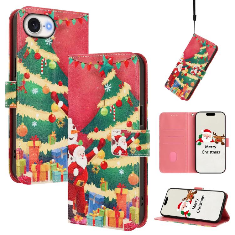 Christmas Series Buckle Leather Phone Case with Hand Strap, For iPhone 17 Pro Max, For iPhone 17 Pro, For iPhone 17, For iPhone Air