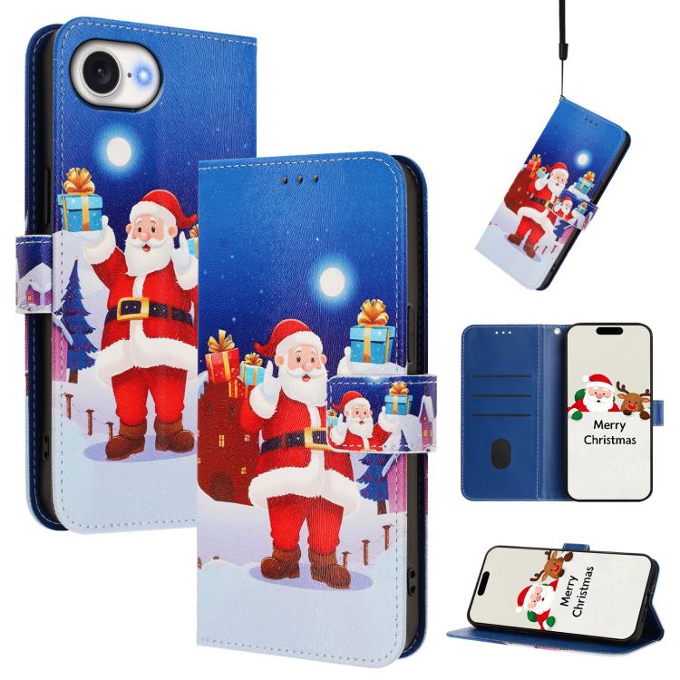 Christmas Series Buckle Leather Phone Case with Hand Strap, For iPhone 17e / 16e, For iPhone 17 Pro Max, For iPhone 17 Pro, For iPhone 17