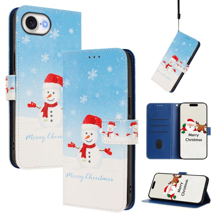 Christmas Series Buckle Leather Phone Case with Hand Strap, For iPhone 17e / 16e, For iPhone 17 Pro Max, For iPhone 17 Pro, For iPhone 17