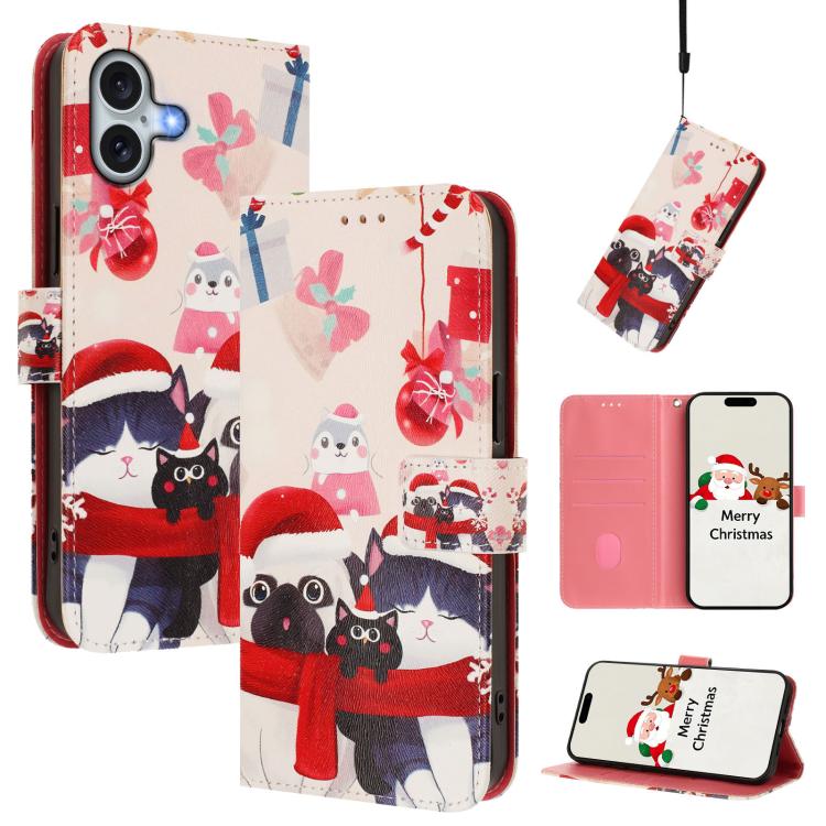 Christmas Series Buckle Leather Phone Case with Hand Strap, For iPhone 17 Pro Max, For iPhone 17 Pro, For iPhone 17, For iPhone Air