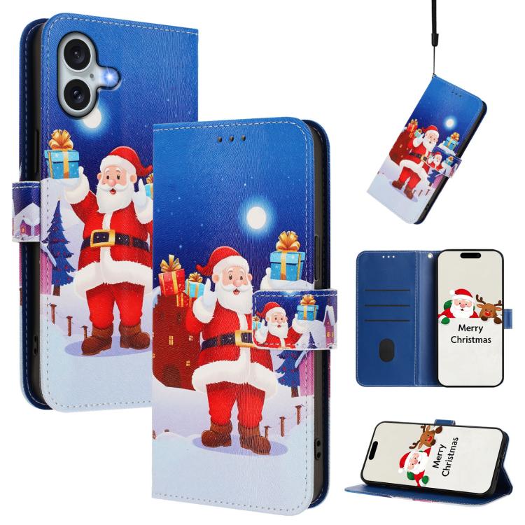 Christmas Series Buckle Leather Phone Case with Hand Strap, For iPhone 17 Pro Max, For iPhone 17 Pro, For iPhone 17, For iPhone Air