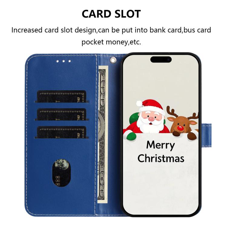 Christmas Series Buckle Leather Phone Case with Hand Strap, For iPhone 16e, For iPhone 16 Pro Max, For iPhone 16 Pro, For iPhone 16 Plus