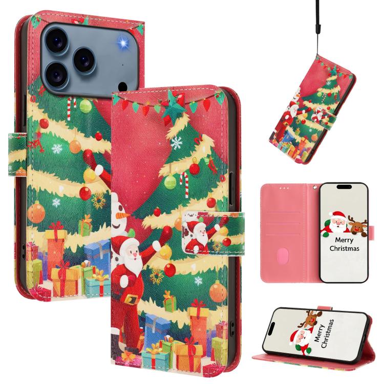 Christmas Series Buckle Leather Phone Case with Hand Strap, For iPhone 17 Pro Max, For iPhone 17 Pro, For iPhone 17, For iPhone Air