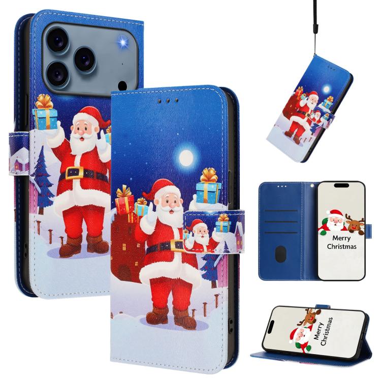 Christmas Series Buckle Leather Phone Case with Hand Strap, For iPhone 17 Pro Max, For iPhone 17 Pro, For iPhone 17, For iPhone Air