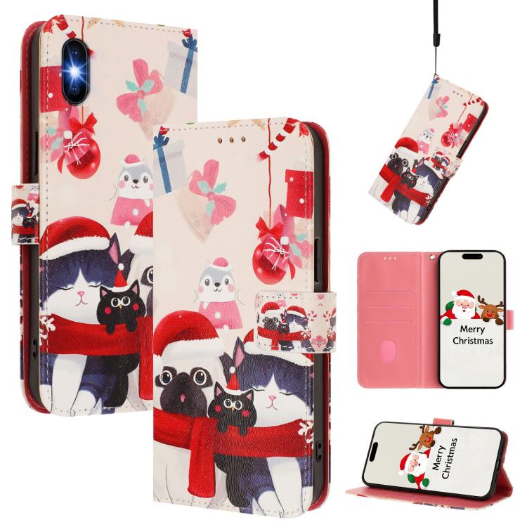 Christmas Series Buckle Leather Phone Case with Hand Strap, For iPhone XR, For iPhone XS Max, For iPhone 8 Plus / 7 Plus