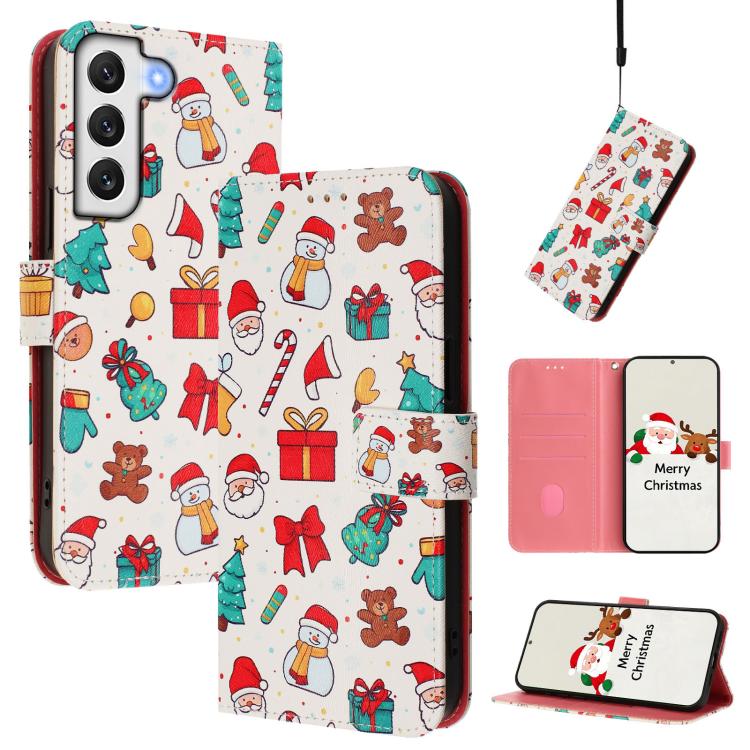 Christmas Series Buckle Leather Phone Case with Hand Strap, For Samsung Galaxy S22 5G