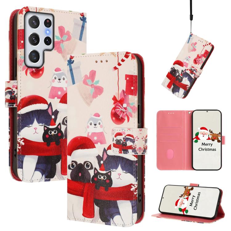 Christmas Series Buckle Leather Phone Case with Hand Strap, For Samsung Galaxy S23 5G, For Samsung Galaxy Xcover6 Pro, For Samsung Galaxy S22 Ultra 5G, For Samsung Galaxy S22+ 5G