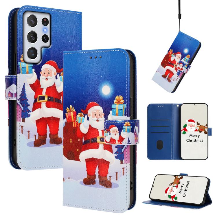 Christmas Series Buckle Leather Phone Case with Hand Strap, For Samsung Galaxy S23 5G, For Samsung Galaxy Xcover6 Pro, For Samsung Galaxy S22 Ultra 5G, For Samsung Galaxy S22+ 5G