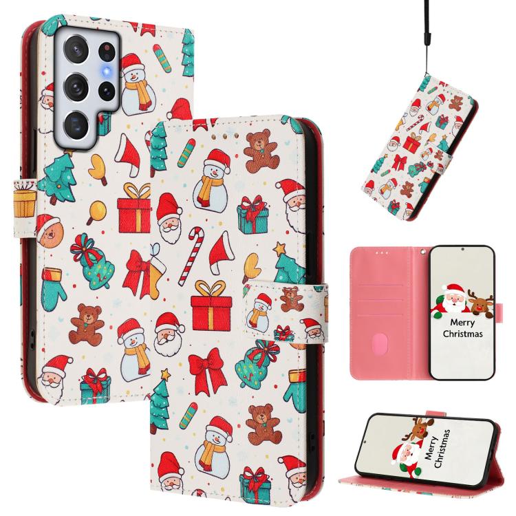 Christmas Series Buckle Leather Phone Case with Hand Strap, For Samsung Galaxy S23 5G, For Samsung Galaxy Xcover6 Pro, For Samsung Galaxy S22 Ultra 5G, For Samsung Galaxy S22+ 5G