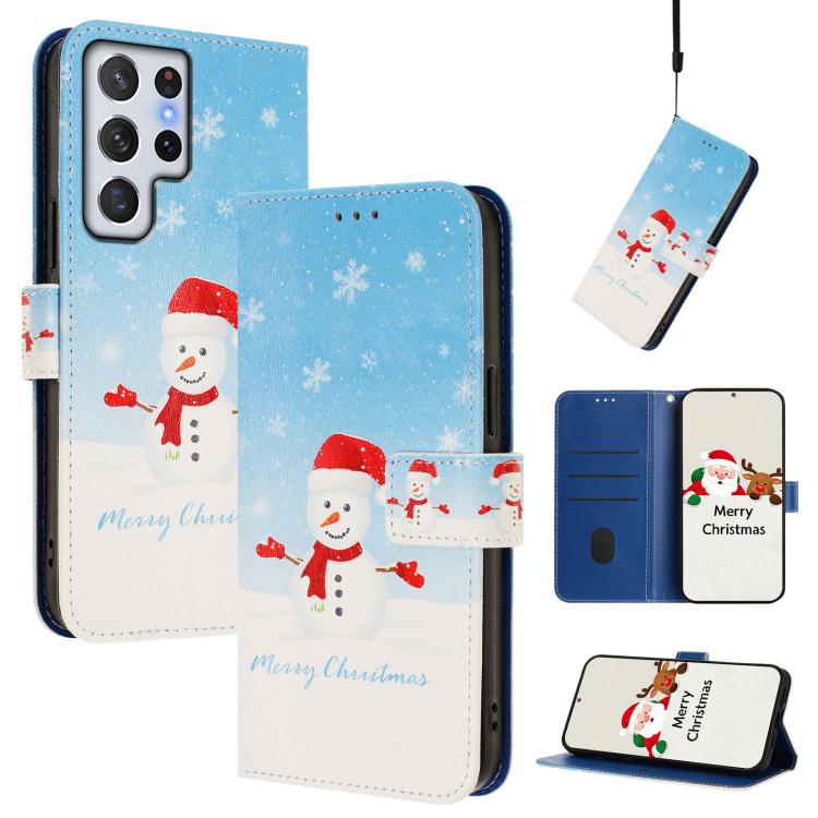 Christmas Series Buckle Leather Phone Case with Hand Strap, For Samsung Galaxy S23 5G, For Samsung Galaxy Xcover6 Pro, For Samsung Galaxy S22 Ultra 5G, For Samsung Galaxy S22+ 5G