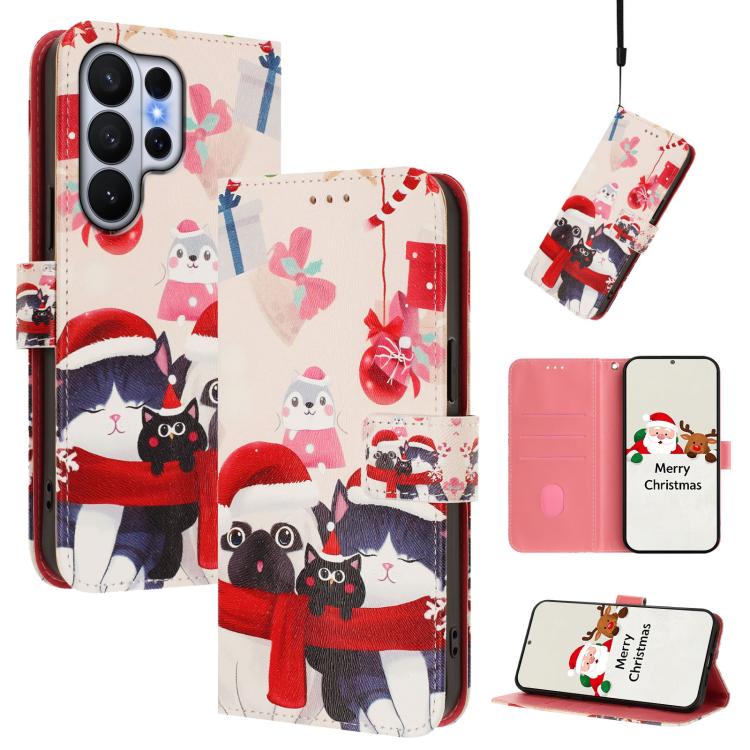 Christmas Series Buckle Leather Phone Case with Hand Strap, For Samsung Galaxy S26+ 5G, For Samsung Galaxy S26 Edge 5G, For Samsung Galaxy S26 Ultra 5G, For Samsung Galaxy S26 Pro 5G