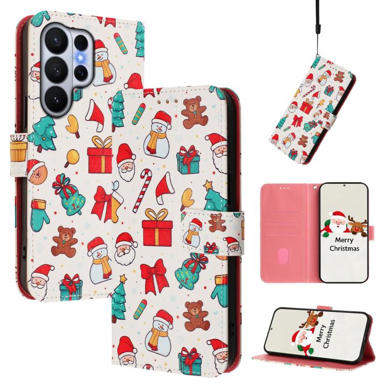 Christmas Series Buckle Leather Phone Case with Hand Strap, For Samsung Galaxy S26+ 5G, For Samsung Galaxy S26 Edge 5G, For Samsung Galaxy S26 Ultra 5G, For Samsung Galaxy S26 Pro 5G