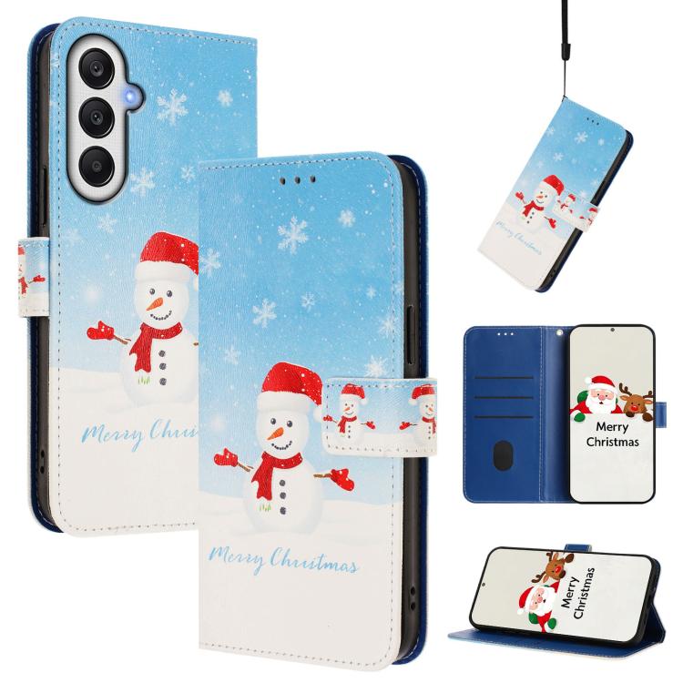 Christmas Series Buckle Leather Phone Case with Hand Strap, For Samsung Galaxy A16 5G / 4G, For Samsung Galaxy A05s / F14 4G, For Samsung Galaxy M35 5G, For Samsung Galaxy M55 5G / C55 5G