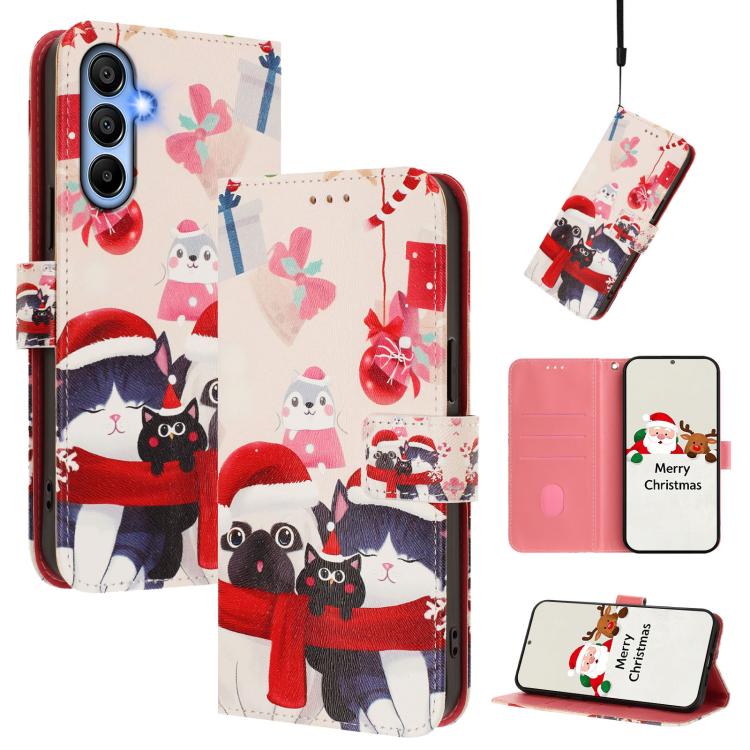 Christmas Series Buckle Leather Phone Case with Hand Strap, For Samsung Galaxy M15 5G / F15 5G, For Samsung Galaxy A15 5G / 4G, For Samsung Galaxy A55 5G, For Samsung Galaxy A35 5G