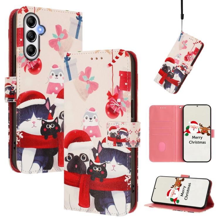 Christmas Series Buckle Leather Phone Case with Hand Strap, For Samsung Galaxy A24 4G, For Samsung Galaxy A23 5G / 4G / M23 / F23, For Samsung Galaxy A04e / F04 / M04 4G, For Samsung Galaxy A14 5G / 4G