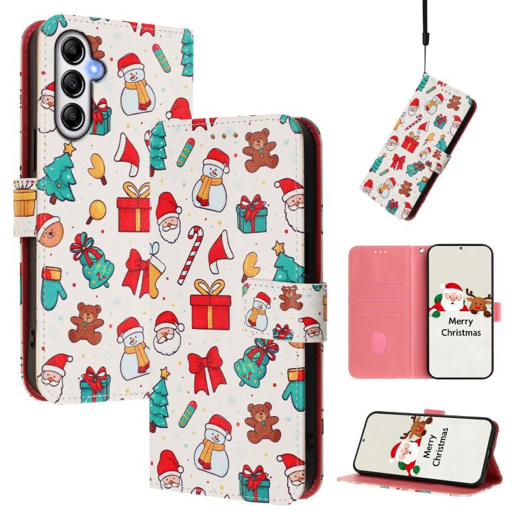 Christmas Series Buckle Leather Phone Case with Hand Strap, For Samsung Galaxy A24 4G, For Samsung Galaxy A23 5G / 4G / M23 / F23, For Samsung Galaxy A04e / F04 / M04 4G, For Samsung Galaxy A14 5G / 4G