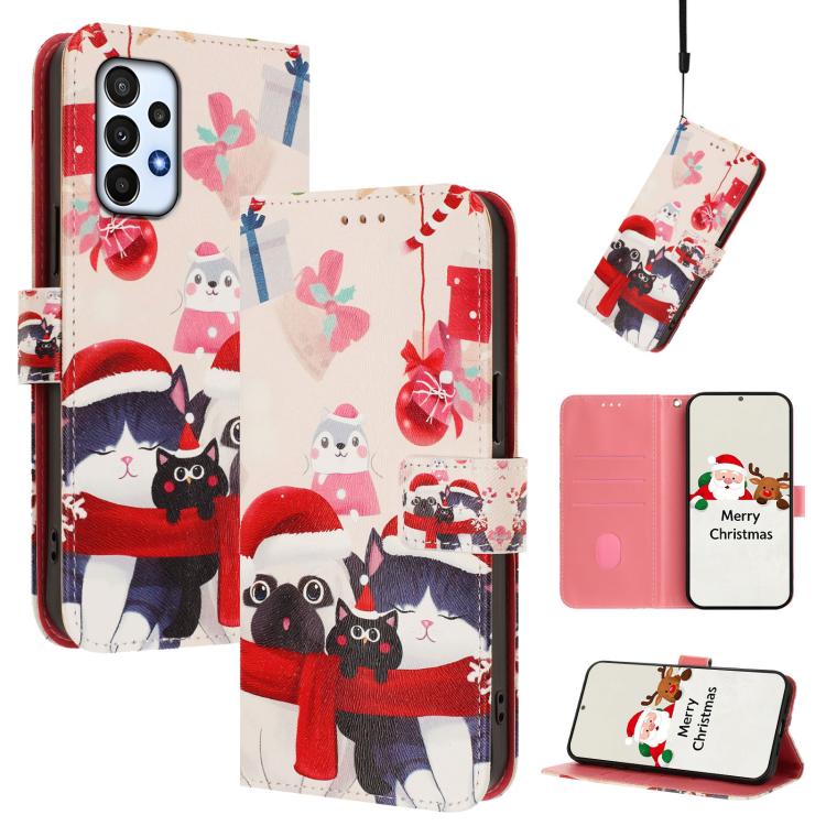 Christmas Series Buckle Leather Phone Case with Hand Strap, For Samsung Galaxy A24 4G, For Samsung Galaxy A23 5G / 4G / M23 / F23, For Samsung Galaxy A04e / F04 / M04 4G, For Samsung Galaxy A14 5G / 4G