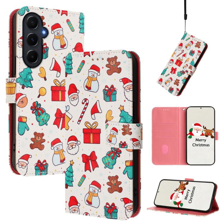 Christmas Series Buckle Leather Phone Case with Hand Strap, For Samsung Galaxy M15 5G / F15 5G, For Samsung Galaxy A15 5G / 4G, For Samsung Galaxy A55 5G, For Samsung Galaxy A35 5G