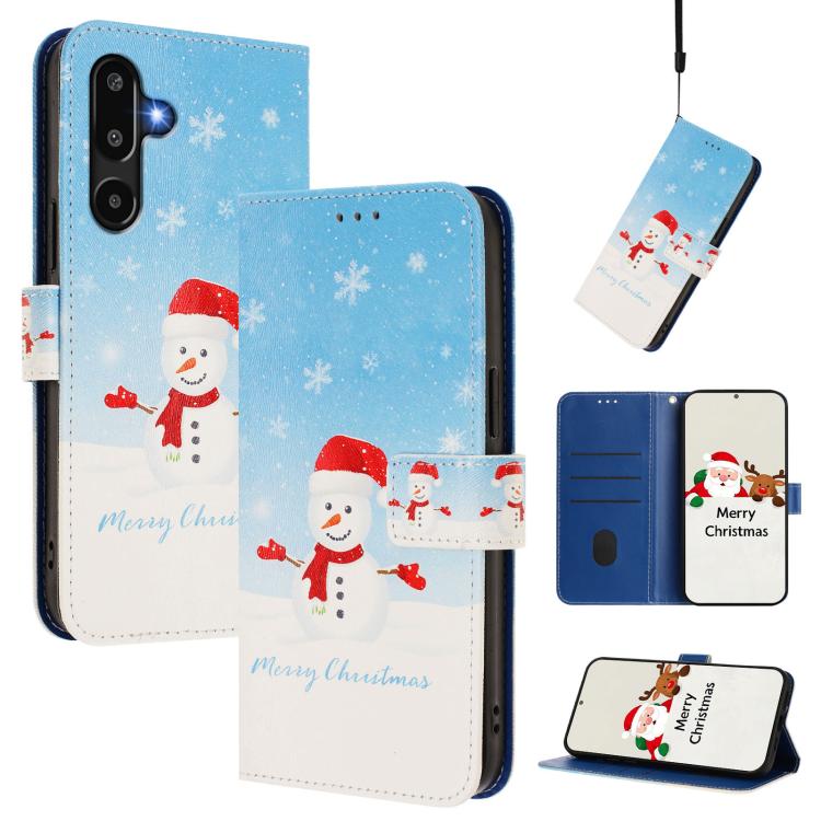 Christmas Series Buckle Leather Phone Case with Hand Strap, For Samsung Galaxy M36 5G, For Samsung Galaxy A17 / A26 5G, For Samsung Galaxy M56 5G, For Samsung Galaxy F16 5G / M16 5G