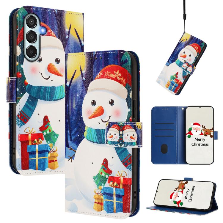 Christmas Series Buckle Leather Phone Case with Hand Strap, For Samsung Galaxy A16 5G / 4G, For Samsung Galaxy A05s / F14 4G, For Samsung Galaxy M35 5G, For Samsung Galaxy M55 5G / C55 5G