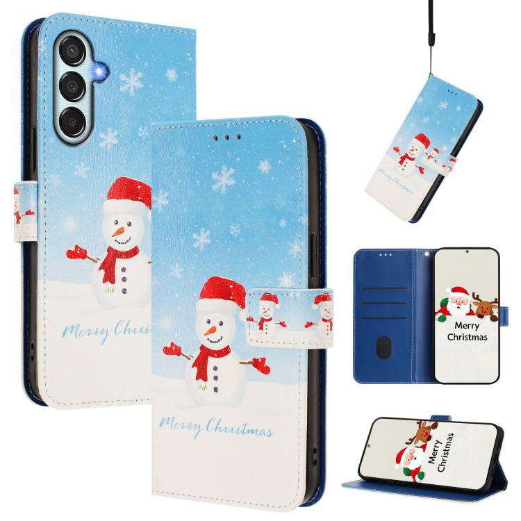 Christmas Series Buckle Leather Phone Case with Hand Strap, For Samsung Galaxy A16 5G / 4G, For Samsung Galaxy A05s / F14 4G, For Samsung Galaxy M35 5G, For Samsung Galaxy M55 5G / C55 5G
