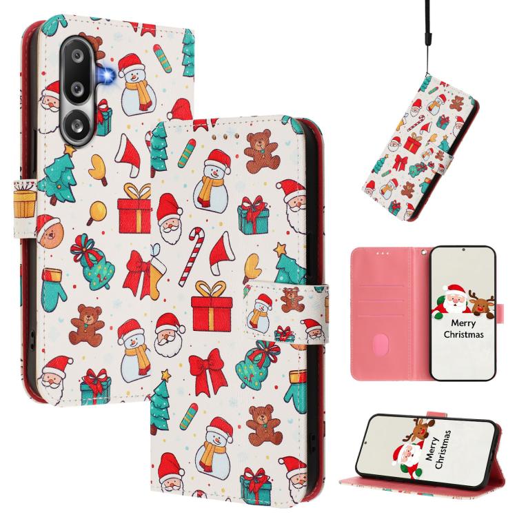 Christmas Series Buckle Leather Phone Case with Hand Strap, For Samsung Galaxy M36 5G, For Samsung Galaxy A17 / A26 5G, For Samsung Galaxy M56 5G, For Samsung Galaxy F16 5G / M16 5G